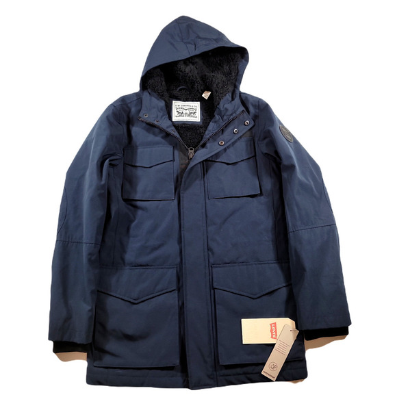 Levis Four-Pocket Hooded Jacket with Fleece Lining Mens Small Navy Blue‎ - Picture 1 of 6
